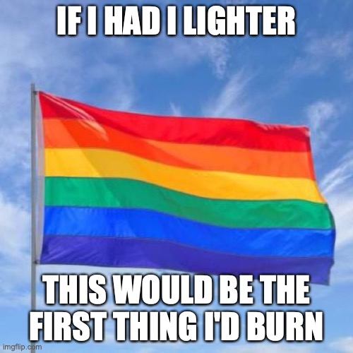 *Burning noises intensifies* | IF I HAD I LIGHTER; THIS WOULD BE THE FIRST THING I'D BURN | image tagged in gay pride flag | made w/ Imgflip meme maker