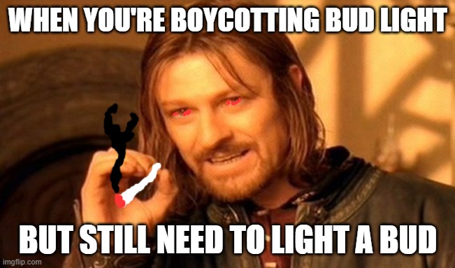 Light up that bud . . . | WHEN YOU'RE BOYCOTTING BUD LIGHT; BUT STILL NEED TO LIGHT A BUD | image tagged in memes,one does not simply | made w/ Imgflip meme maker