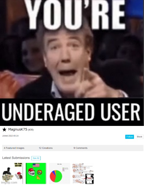 image tagged in you re underage user | made w/ Imgflip meme maker