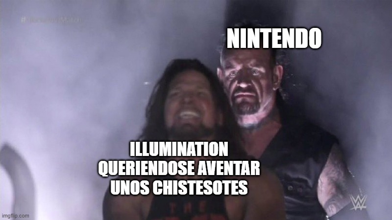 Guy behind another guy | NINTENDO; ILLUMINATION QUERIENDOSE AVENTAR UNOS CHISTESOTES | image tagged in guy behind another guy | made w/ Imgflip meme maker