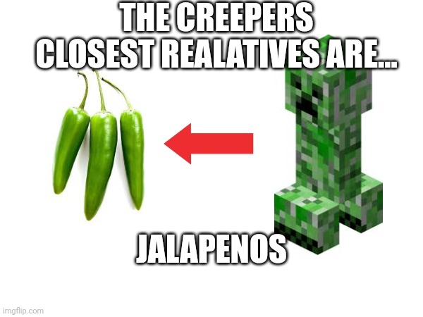 Creeper's Closest Relatives | THE CREEPERS CLOSEST REALATIVES ARE... JALAPENOS | image tagged in minecraft | made w/ Imgflip meme maker