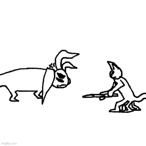 A young Oktir Hunter stares down a wild Male Thraasin | made w/ Imgflip meme maker