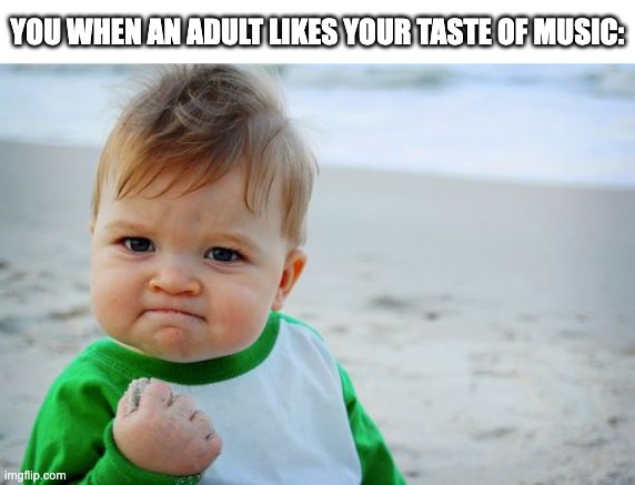 hell yeah | YOU WHEN AN ADULT LIKES YOUR TASTE OF MUSIC: | image tagged in memes,success kid original | made w/ Imgflip meme maker