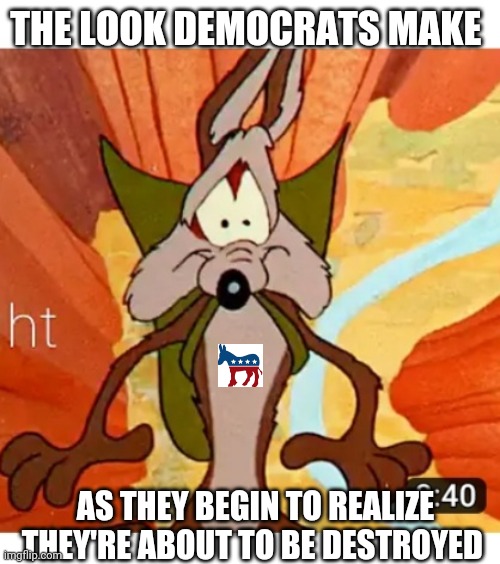 Cue high-pitch whistle bomb-drop sound | THE LOOK DEMOCRATS MAKE; AS THEY BEGIN TO REALIZE THEY'RE ABOUT TO BE DESTROYED | image tagged in destroy,criminal,democrat,communist socialist,vote trump | made w/ Imgflip meme maker