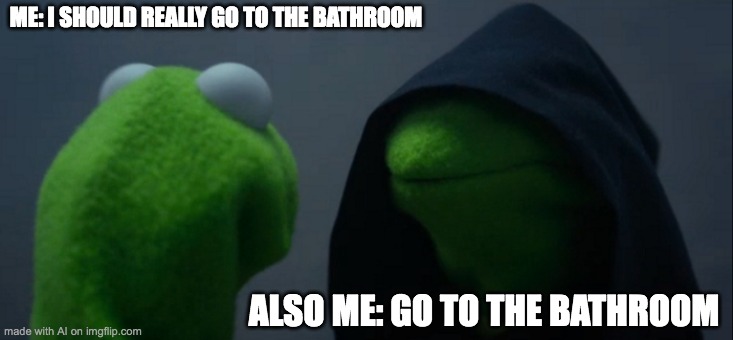 Idk when I wouldn't | ME: I SHOULD REALLY GO TO THE BATHROOM; ALSO ME: GO TO THE BATHROOM | image tagged in memes,evil kermit | made w/ Imgflip meme maker