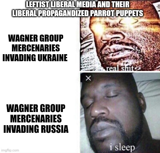 i sleep reverse | WAGNER GROUP MERCENARIES INVADING UKRAINE WAGNER GROUP MERCENARIES INVADING RUSSIA LEFTIST LIBERAL MEDIA AND THEIR LIBERAL PROPAGANDIZED PAR | image tagged in i sleep reverse | made w/ Imgflip meme maker