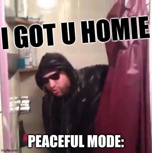 I got u homie | PEACEFUL MODE: | image tagged in i got u homie | made w/ Imgflip meme maker