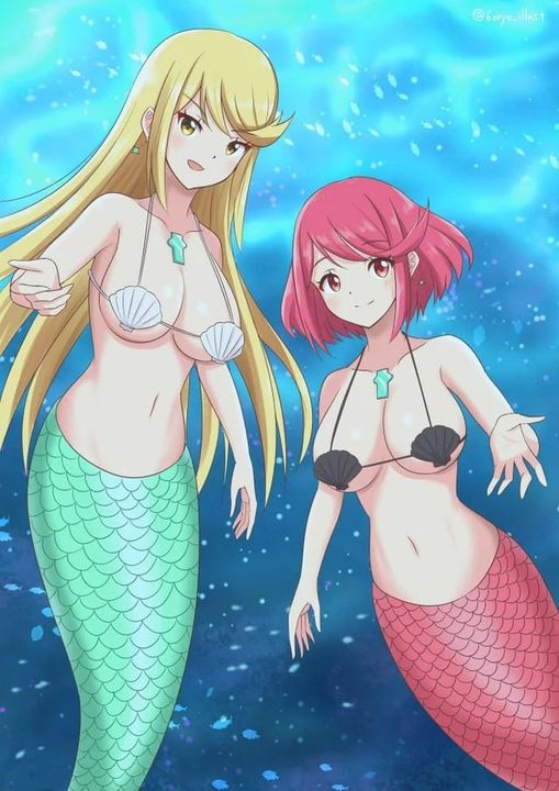 pyra and mythra mermaids Blank Meme Template