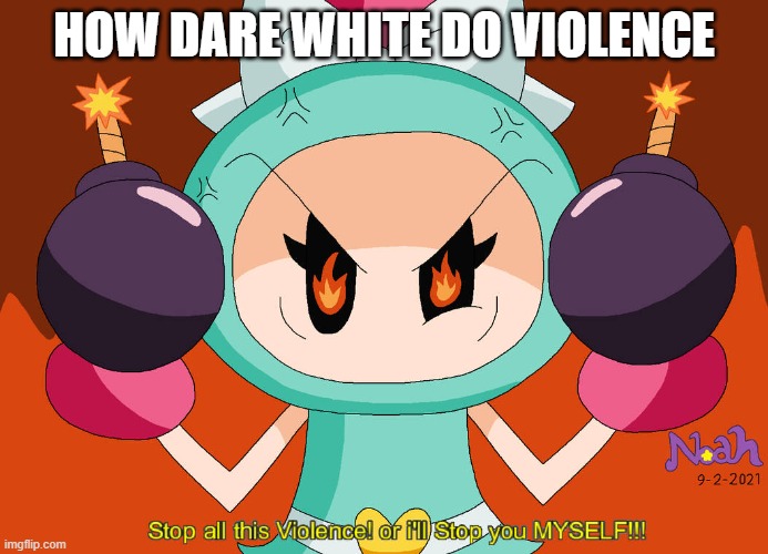 Aqua Bomber stops Violence | HOW DARE WHITE DO VIOLENCE | image tagged in aqua bomber stops violence | made w/ Imgflip meme maker