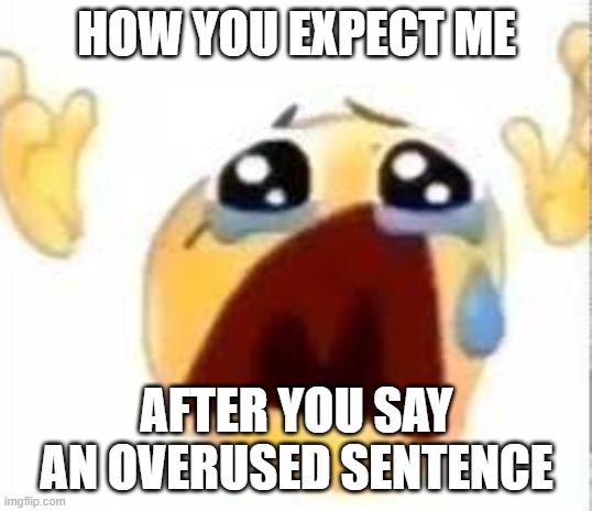 Crying emoji | HOW YOU EXPECT ME AFTER YOU SAY AN OVERUSED SENTENCE | image tagged in crying emoji | made w/ Imgflip meme maker