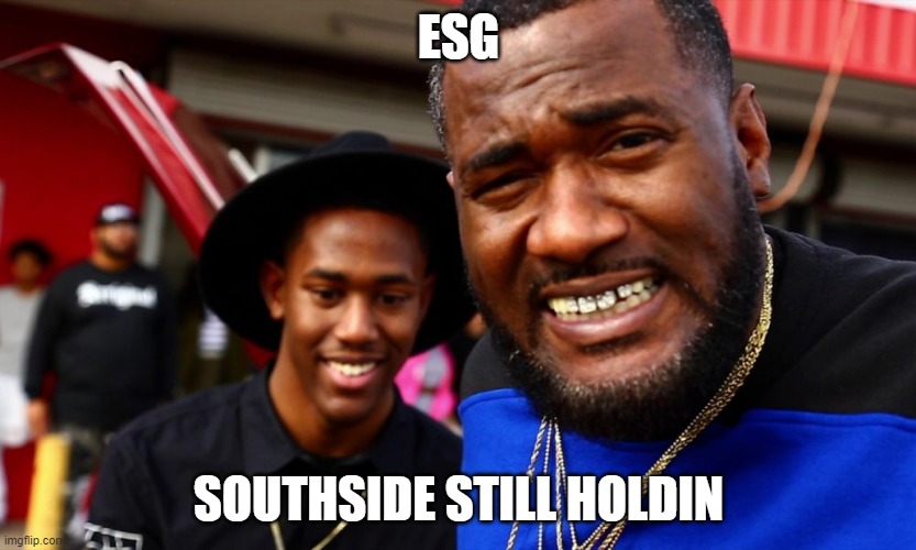 ESG score | ESG; SOUTHSIDE STILL HOLDIN | image tagged in gangsta | made w/ Imgflip meme maker