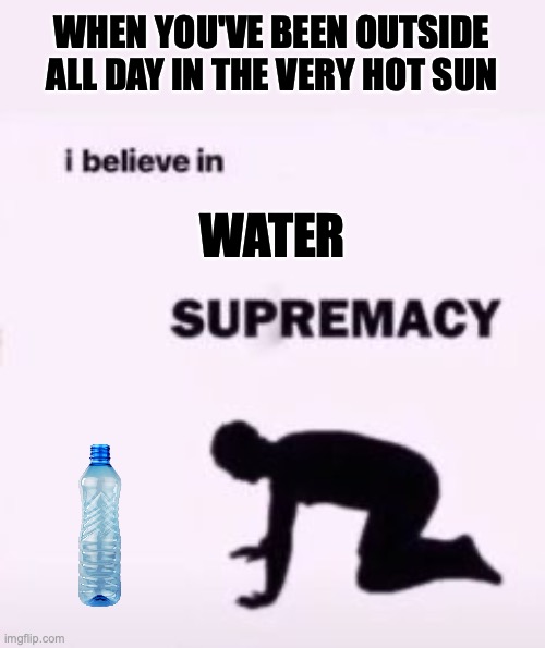 If you live in the south you relate | WHEN YOU'VE BEEN OUTSIDE ALL DAY IN THE VERY HOT SUN; WATER | image tagged in i believe in supremacy | made w/ Imgflip meme maker