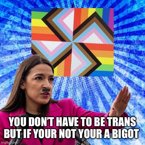 AOC another offensive cu?t | YOU DON’T HAVE TO BE TRANS
BUT IF YOUR NOT YOUR A BIGOT | image tagged in aoc,funny,crazy aoc,memes | made w/ Imgflip meme maker