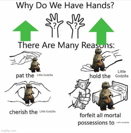 Why do we have hands? (all blank) | Little Godzilla; Little Godzilla; Little Godzilla; Little Godzilla | image tagged in why do we have hands all blank | made w/ Imgflip meme maker