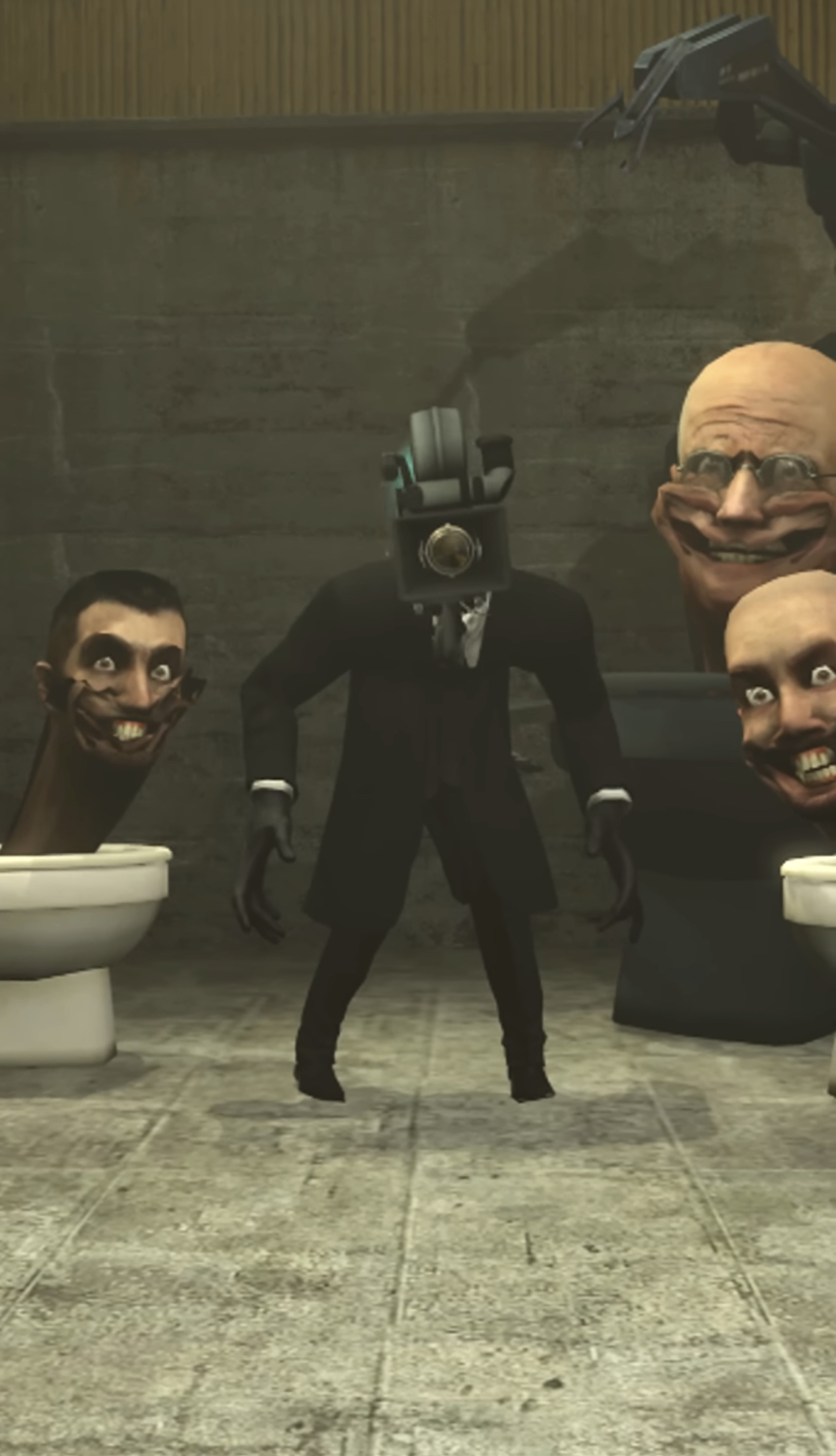 High Quality Skibidi Toilets and Cameraman staring at you Blank Meme Template