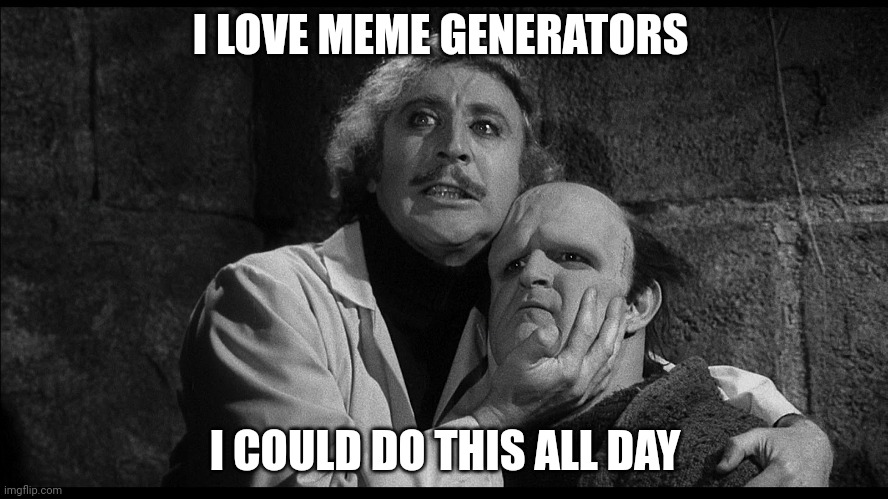 Young Frankenstein | I LOVE MEME GENERATORS; I COULD DO THIS ALL DAY | image tagged in young frankenstein | made w/ Imgflip meme maker