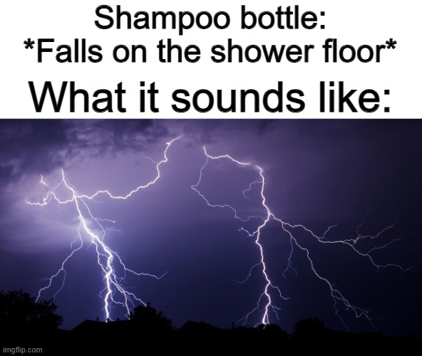 *Loud thunder sounds* | Shampoo bottle: *Falls on the shower floor*; What it sounds like: | image tagged in trump bruh,blank transparent square,bazooka squirrel | made w/ Imgflip meme maker