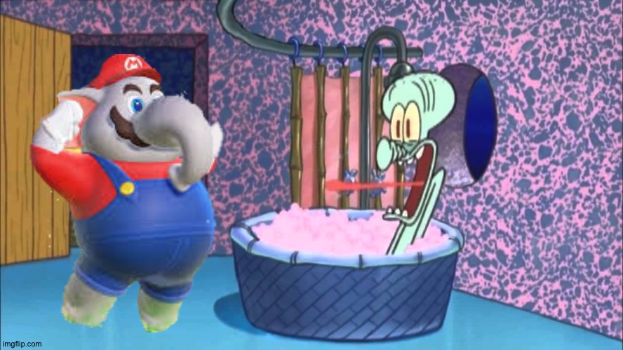 Elephant Mario drops by Squidward's house | image tagged in who dropped by squidward's house,mario | made w/ Imgflip meme maker