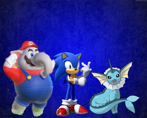The Crossover trio of crossover awesomeness | image tagged in blue background,mario,sonic,pokemon,crossover | made w/ Imgflip meme maker