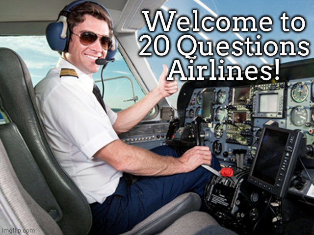 pilot | Welcome to
20 Questions Airlines! | image tagged in pilot | made w/ Imgflip meme maker