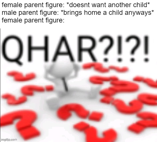 yes i know fun stream ahh meme | female parent figure: *doesnt want another child*
male parent figure: *brings home a child anyways*
female parent figure: | image tagged in qhar | made w/ Imgflip meme maker