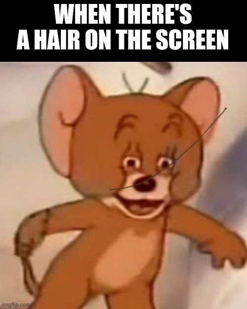 Polish Jerry | WHEN THERE'S A HAIR ON THE SCREEN | image tagged in polish jerry | made w/ Imgflip meme maker