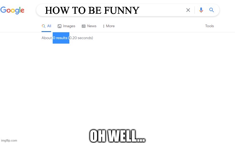 someone give me one result | OH WELL…; HOW TO BE FUNNY | image tagged in google 0 result,funny,relatable,meme,google search,haha | made w/ Imgflip meme maker