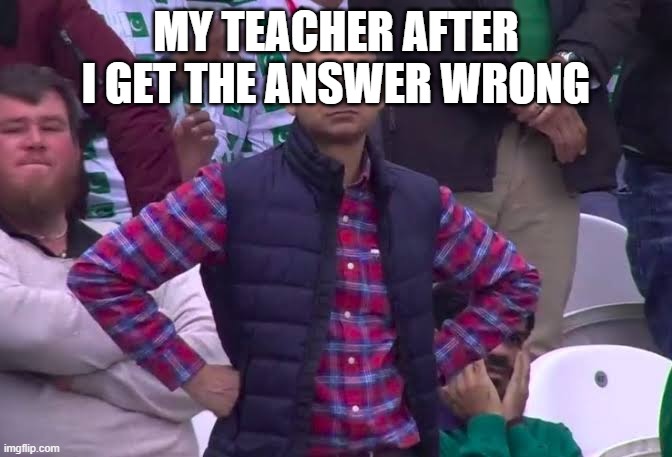 disappointed teacher | MY TEACHER AFTER I GET THE ANSWER WRONG | image tagged in disappointed man | made w/ Imgflip meme maker