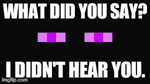 WHAT DID YOU SAY? I DIDN'T HEAR YOU. | image tagged in enderman | made w/ Imgflip meme maker