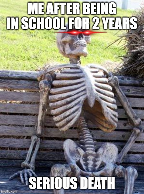 Waiting Skeleton | ME AFTER BEING IN SCHOOL FOR 2 YEARS; SERIOUS DEATH | image tagged in memes,waiting skeleton | made w/ Imgflip meme maker