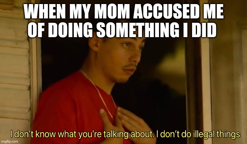 Barry Outer Banks Illegal | WHEN MY MOM ACCUSED ME OF DOING SOMETHING I DID | image tagged in barry outer banks illegal | made w/ Imgflip meme maker