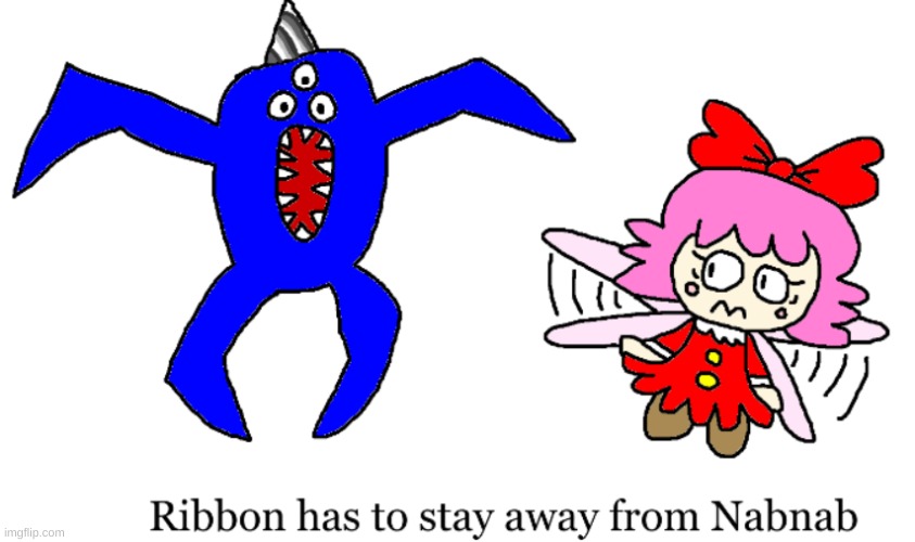 If Ribbon meets Nabnab | image tagged in garten of banban,kirby,crossover,cute,parody,fanart | made w/ Imgflip meme maker