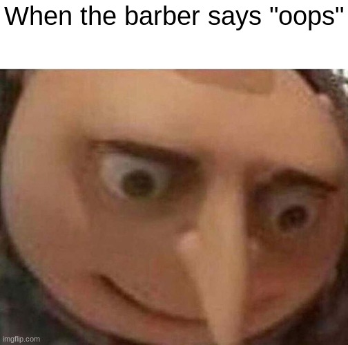 oops | When the barber says "oops" | image tagged in gru meme | made w/ Imgflip meme maker