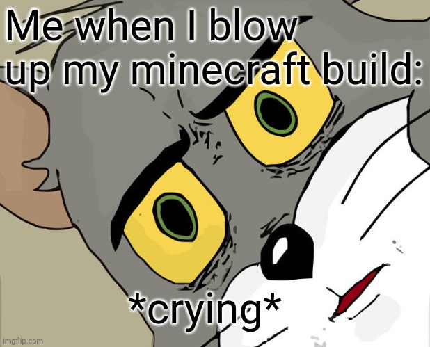 Unsettled Tom | Me when I blow up my minecraft build:; *crying* | image tagged in memes,unsettled tom | made w/ Imgflip meme maker
