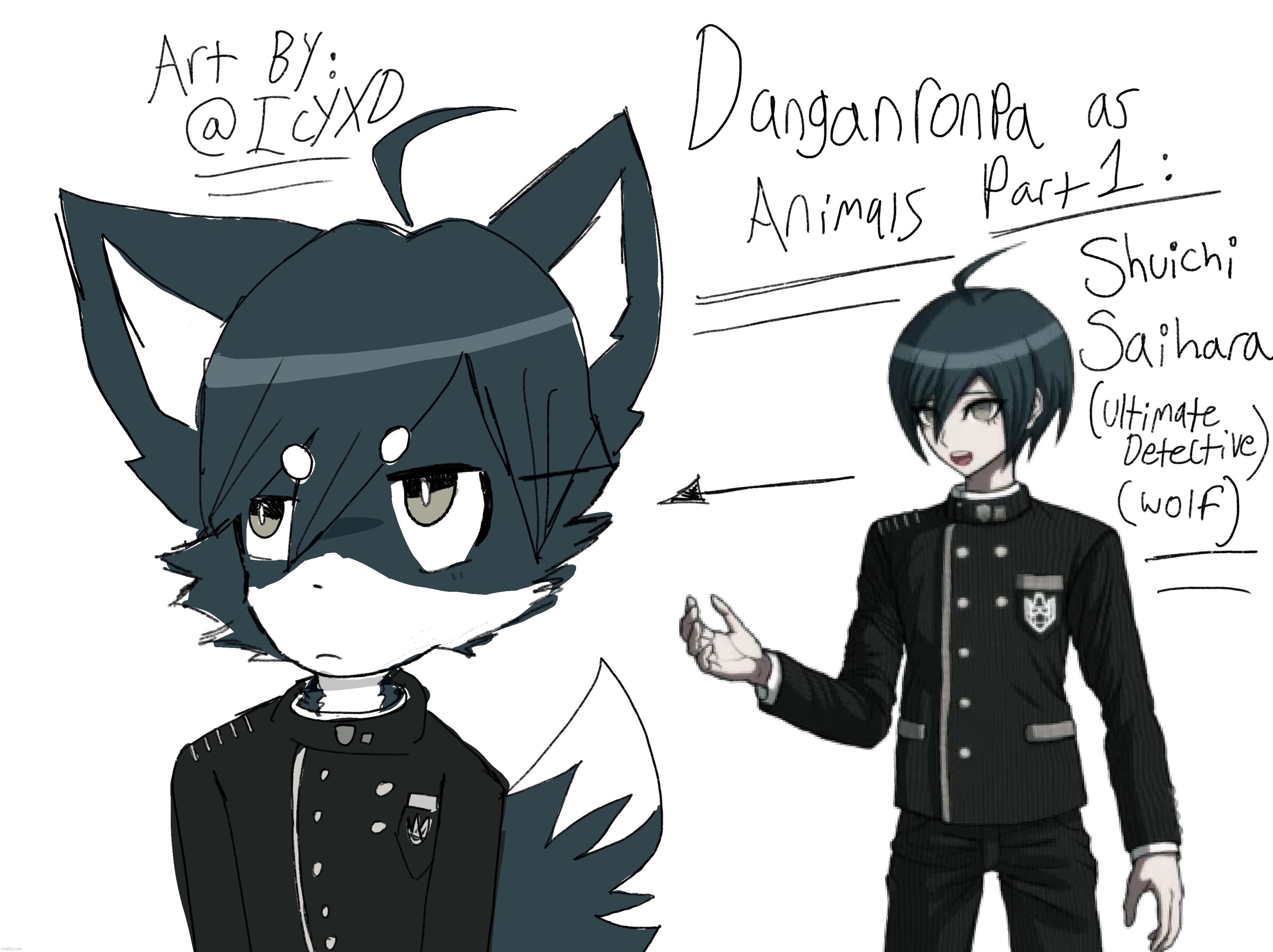 He can sniff out clues lol | image tagged in danganronpa,shuichi saihara,furry,wolf | made w/ Imgflip meme maker