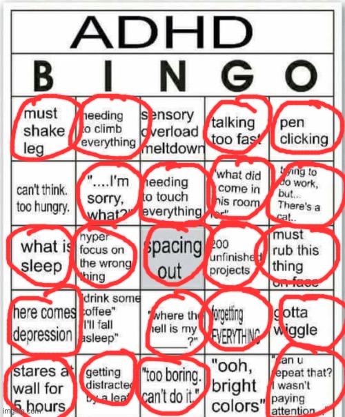 I don’t have that much ADHD… | image tagged in adhd bingo | made w/ Imgflip meme maker