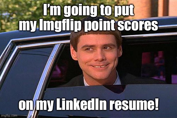 cool and stupid | I’m going to put my Imgflip point scores on my LinkedIn resume! | image tagged in cool and stupid | made w/ Imgflip meme maker