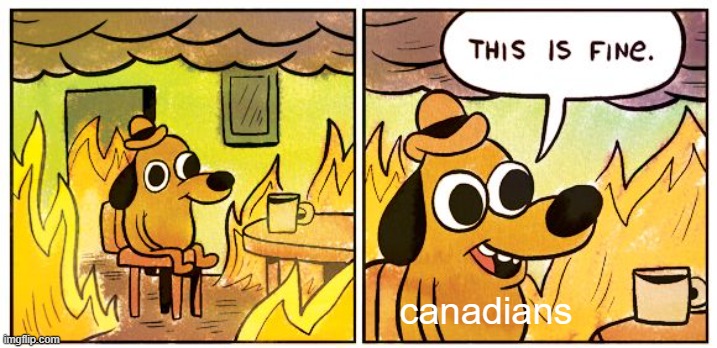 why? | canadians | image tagged in memes,this is fine,funny memes,front page,funny | made w/ Imgflip meme maker