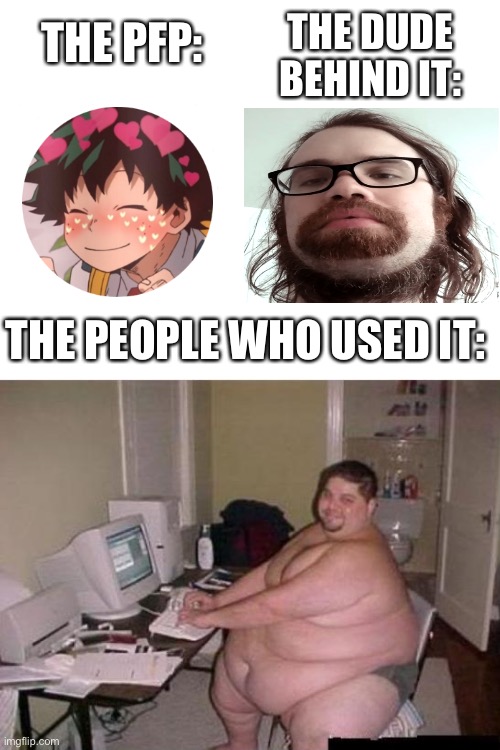 Ladies and Gentlemen, this is your average discord moderator | THE DUDE BEHIND IT:; THE PFP:; THE PEOPLE WHO USED IT: | image tagged in blank white template,profile picture,discord moderator | made w/ Imgflip meme maker