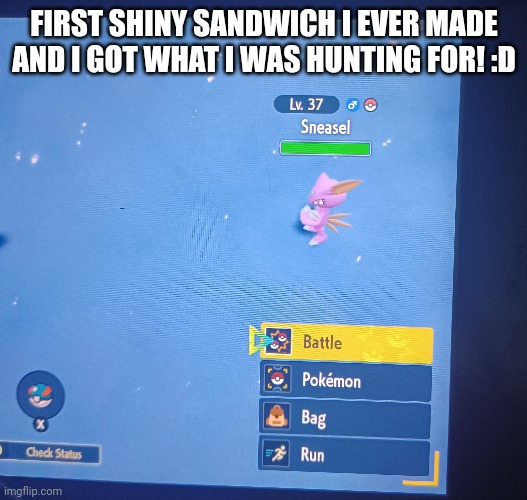 I named him PinkLemonade | FIRST SHINY SANDWICH I EVER MADE AND I GOT WHAT I WAS HUNTING FOR! :D | made w/ Imgflip meme maker