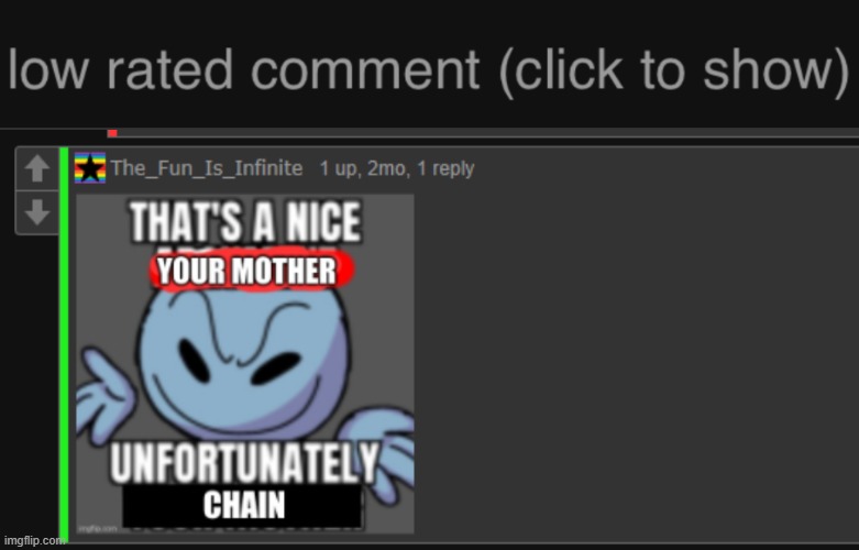 How to get a Low-Rated Comment very fast: #1: Break a chain in fun stream | image tagged in low rated comment dark mode version,memes,imgflip,low rated comment | made w/ Imgflip meme maker