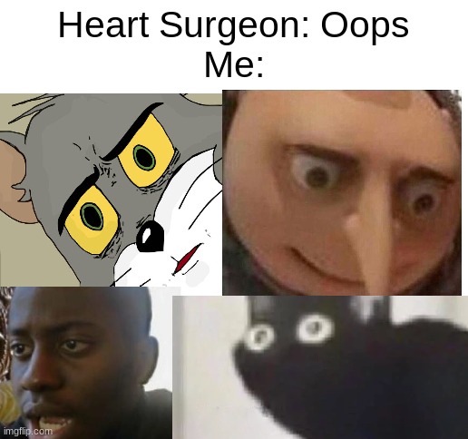 oof | Heart Surgeon: Oops
Me: | image tagged in blank white template,memes | made w/ Imgflip meme maker