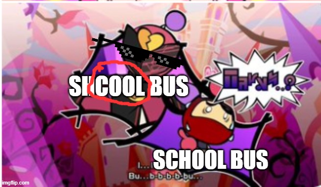 Karaoke Bomber flirting Black Bomber | SHCOOL BUS SCHOOL BUS | image tagged in karaoke bomber flirting black bomber | made w/ Imgflip meme maker