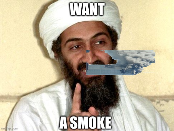 Osama bin Laden | WANT; A SMOKE | image tagged in osama bin laden | made w/ Imgflip meme maker