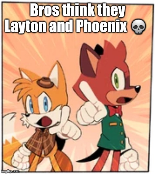 Tails and Barry | Bros think they Layton and Phoenix 💀 | image tagged in tails and barry | made w/ Imgflip meme maker