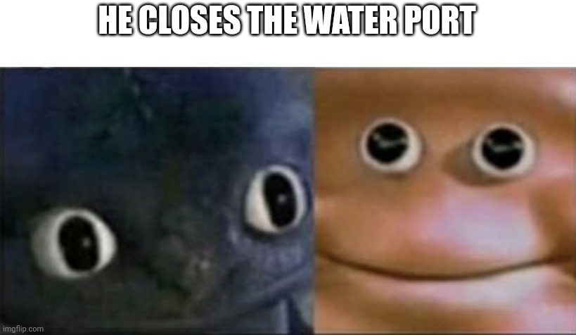 Blank stare dragon | HE CLOSES THE WATER PORT | image tagged in blank stare dragon | made w/ Imgflip meme maker