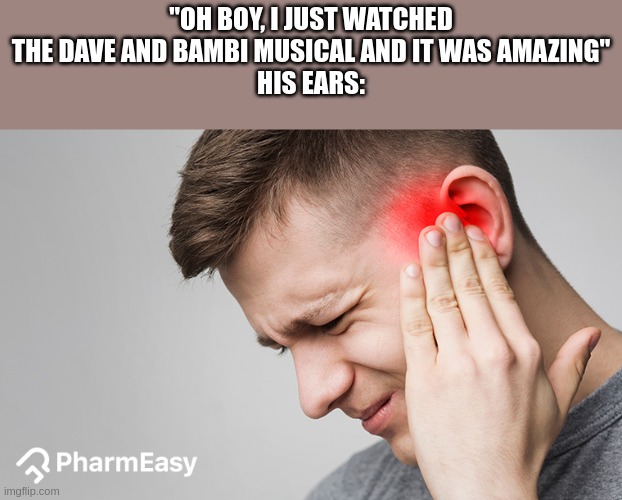"OH BOY, I JUST WATCHED THE DAVE AND BAMBI MUSICAL AND IT WAS AMAZING"
HIS EARS: | made w/ Imgflip meme maker