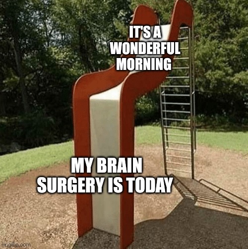 My morning is officially ruined | IT'S A WONDERFUL MORNING; MY BRAIN SURGERY IS TODAY | image tagged in if 2020 was a slide | made w/ Imgflip meme maker