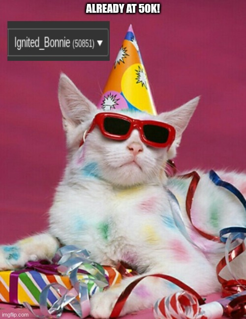party cat | ALREADY AT 50K! | image tagged in party cat | made w/ Imgflip meme maker
