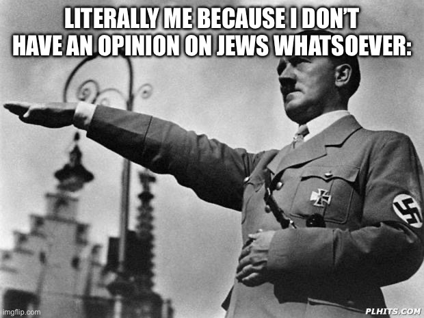 hitler | LITERALLY ME BECAUSE I DON’T HAVE AN OPINION ON JEWS WHATSOEVER: | image tagged in hitler | made w/ Imgflip meme maker